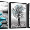 Large Black Framed Wall Art for Living Room Wall Decor for Office Bedroom Wall Decoration Blue Abstract Wall Pictures Black and White Paintings Modern Room Aesthetic Home Decor 3 Piece Art Prints (28L" x 20W" (3 Piece), Blue Stone Pictures Black Framed)