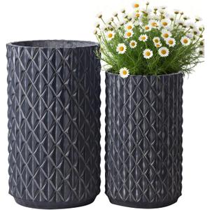 17.3 & 20.8 inch high Concrete Flower pots Set of 2, The planters for Outdoor Plants with Drainage Hole, Modern Family Outdoor Decor Plant pots, Indoor Plant pots for Home Decor. (Black)