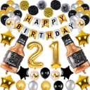 21st Gold Birthday Decorations, Gold Black Silver Happy Birthday Balloons Supplies for Boy Girl, 21 Birthday Party Set with 21 Gold Number Balloons Happy Birthday Banner