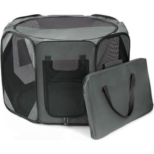 EXQ Home Pet Puppy Dog Playpen, Small Tent Crates Cage Indoor/Outdoor, Portable Playpen, Foldable Pop Up Dog Kennel Playpen with Carring Case (Grey)