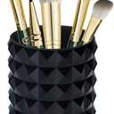 Acrylic Makeup Brush Holder Organizer, Black Pencil Pen Holder, Crystal Cosmetics Brushes Cup Storage Solution, Round
