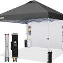 CROWN SHADES Canopy Tent 10x10 Pop Up Canopy with Side Pockets, Grid GrayPop Up Tent Shelter with One Person Set Up Center Lock, Portable Instant Camping Beach Canopy Tents