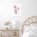 LB Pink Flower Wall Art Pink Butterfly Grey Leaf Canvas Wall Art for Bedroom Fantasy Floral Painting Wood Framed Prints Wall Decor for Living Room Bathroom,16x24 inches