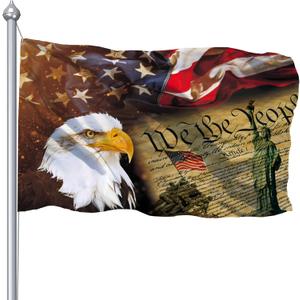 Statue of Liberty Flag Outside, Rustic Constitution Flags 3x5 Ft, Vintage American Bald Eagle Flags For Outdoor, Double Printed 4th Of July Flag Patriotic Memorial Independence Banner