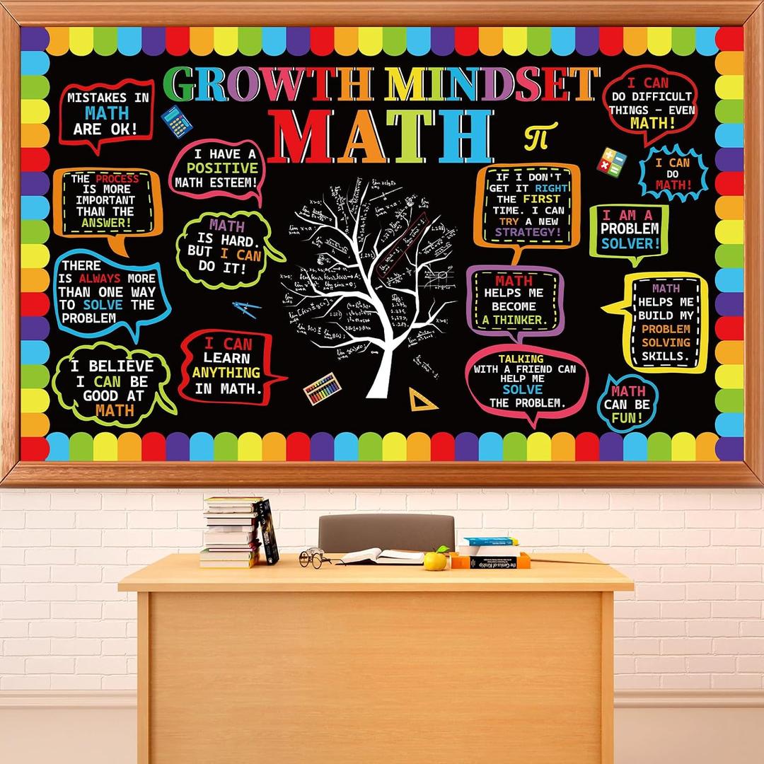 party greeting Math Growth Mindset Bulletin Board Set Maths Classroom Decoration Mathematics Paper Cutout Number Bulletin Board Border for Inspirational School Educational Wall Decor Teacher Supplies