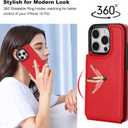 Folosu Compatible with iPhone 16 Pro Case Wallet with Card Holder, 360Rotation Finger Ring Holder Kickstand, RFID Blocking Leather Protective Double Buttons Shockproof Cover 6.3 Inch Red
