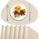 Placemats for Dining Table Set of 6, Heat Resistant Leather Placemats Double Layer, Soft Waterproof Round Table Mats Easy to Clean for Kitchen Dining Room Coffee Office Table, Beige