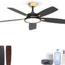 Roomratv Ceiling Fans with Lights,52 inch Smart Ceiling Fans with Dimmable LED Light Compatible with Google Home Alexa App Control(Black Gold