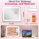 HNV 22"x17" Lighted Vanity Mirror, 3-Color Dimmable LED Makeup Mirror with Power Adapter, Sturdy Aluminum Frame 360 Rotating Desktop Mirror, White