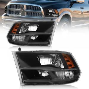 AS Headlight Assembly Compatible with 2009 2010 2011 2012 2013 2014 2015 2016 2017 2018 Dodge Ram 1500,2010-2018 Dodge Ram 2500/3500 Pickup QUAD Black Housing Pair (Not Fit Factory Projector Style)