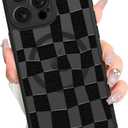 AIGOMARA Magnetic for iPhone 15 Pro Case, Compatible with Magsafe Cute Black Checkered Pattern Screen Protector Camera Protection Matte Translucent Checkerboard Phone Case for Women Girls