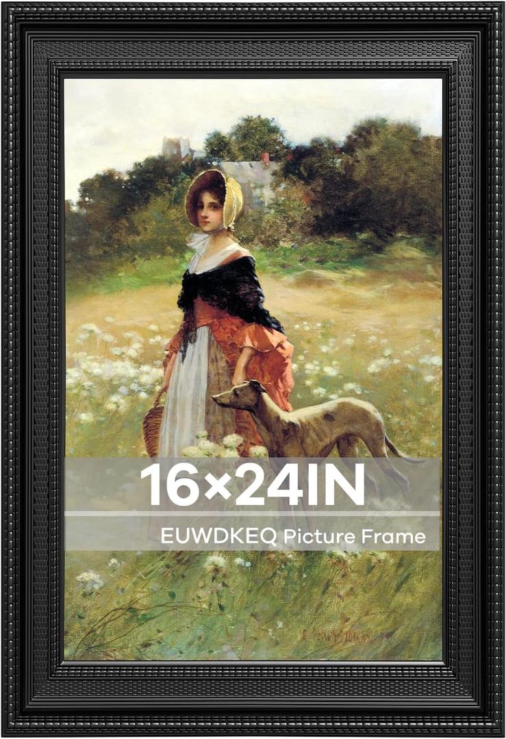 16x24 Frame, 16 x 24 Luxury Wide Picture Frame, Elegant Ornate Embossed Decorative Poster Frame for Art Prints, Posters, Photos, Home Wall Decor & Gallery Display, Black, 16x24in