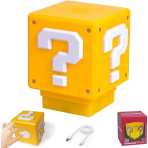 Super Bros Mini Night Light Question Block Toys Night Light for Kids Square Brick USB ith Game Sound Effects Lamp for Desktop as Gifts for Kids Lamps for Bedrooms Boys