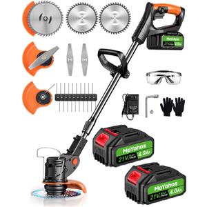 Electric Weed Wacker Cordless, 21V Weed Cordless Eater Battery Powered, with 2 * 4.0 Batteries & Charger, Lightweight Brush Cutter/Grass Trimmer, 3 Types Blade, for Lawn Yard Garden, Black