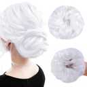 Messy Bun Hair Piece, 1PCS Hair Bun Hair Pieces for Women Girls Synthetic Wavy Curly Hair Bun Scrunchies Ponytail Extensions (White)