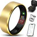Smart Health Ring 2.0 for Women Men, Slim Scratch & Fingerprint Resistant Design, Efficient Chip Fitness Tracker, Monitors Heart, Blood Oxygen & Pressure, Sleep, Steps, Waterproof, Gold 9