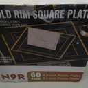 N9R 60 Pack Black Square Plastic Plates with Gold Rim Include 30 Disposable Dinner Plates 9.5 Inch and 30 Dessert Plate 6.5 Inch, Fancy Plate for Party, Wedding, Halloween and Daily Use