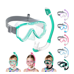 Vvinca Snorkeling Gear for Kids Dry Top Kids Snorkel Set for Boys Girls Junior Youth Children Age 4-14 Swim Goggles with Nose Cover Anti-Fog Panoramic View Adjustable Elastic Diving Mask and Snorkel