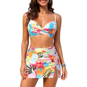 Yonique Women's Underwire Bikini with Swim Skirt - 2026 Tummy Control Two Piece Bathing Suit High Waisted Push Up Swimwear,