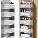 Over The Door Organizer, Over the Door Storage with 5 Large 10 Side Pockets, Hanging Door Organizer 44 lb Load Behind Door Storage, Hanging Shelf for Closet Wall Bedroom Bathroom Nursery, 5-Tier Grey