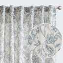 Vangao Blue Floral Linen Curtains for Living Room 96 Inches Long Farmhouse Curtains for Bedroom Vintage Print on Beige Light Filtering Window Drapes Grommet Top 2 Panels