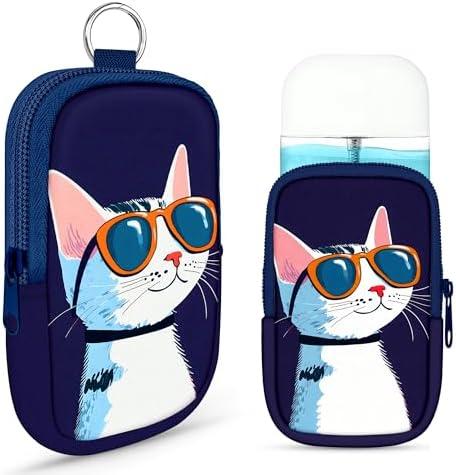Energymax Hand Sanitizer Spray Case, Compatible with Touchland Hand Sanitizer Mist Spray, Portable Mini Pouch, Fashion Accessory Keychain with Snap Hook 1FL. OZ., Sweet Cat Wearing Sunglasses, 3 Pack