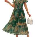 Simplee Womens Floral Boho Maxi Dress - Spring Summer Beach Church Formal Tea Party Dresses Casual Elegant Semi Formal Flowy Dress (Dark Green Floral M)