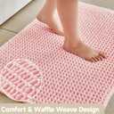 TYUU Light Peachy Pink Long Bathroom Rugs, Waffle Runner Rug Bathroom Non Slip Washable Quick Dry Cute Bath Mat Boho Farmhouse Bath Mat, 72"x24" Light Peachy Pink