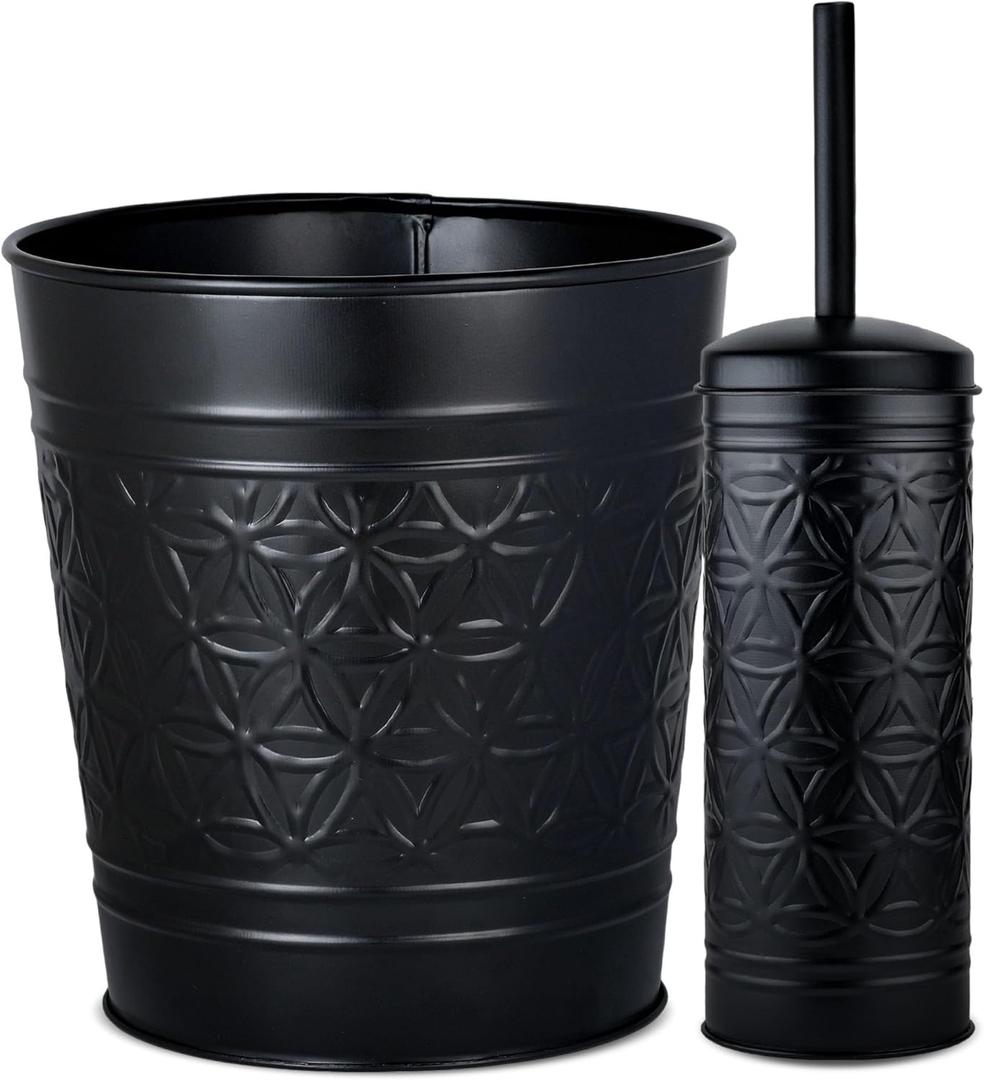 Autumn Alley Handcrafted Black Farmhouse Bathroom Trash Can and Toilet Bowl Brush with Holder Set - Metal Black Bathroom Accessories Set for Classic Bathroom Dcor