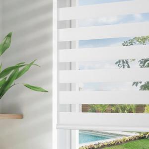 Joydeco Cordless Zebra Blinds for Windows, Dual Layer Free-Stop Zebra Shades Privacy Light Control for Day and Night, Light Filtering Sheer Blinds for Indoor Windows (Off-White, 36" W x 75" H)