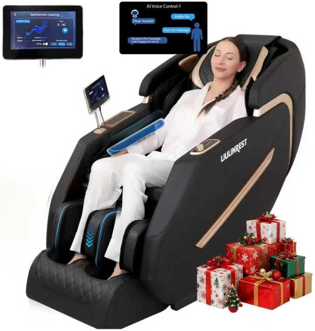 2025 4D Massage Chair Full Body, Zero Gravity Massage Chair with SL-Track & Heating, Massage Shiatsu Recliner Chair with Smart Voice Control, Touchable Screen, Airbags, Foot Rollers (BLACK)