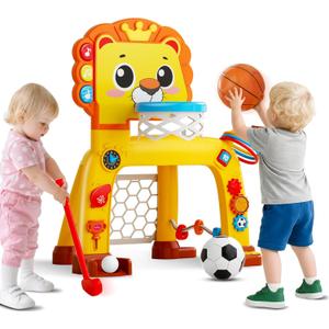 OWNONE 1 4 in 1 Toddler Basketball Hoop & Soccer Goal, Gift for Boys Girls 1 2 3 Years Old, Kids Sports Toys with Lights Sounds Music, Baby Toys for 12-18 Months, Christmas Birthday Gift for Age 1-3