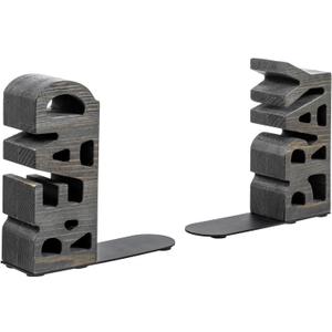 Book Ends Christian, Vintage Weathered Gray Solid Wood Bookends Carved in Read and Pray Block Letters, Decorative Book Stands for Home Library Bookshelf Office Desk, 2 Piece Set