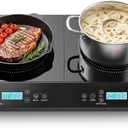 Double Induction Cooktop 2 Burner, 1800W Portable Electric Stove with 9 Temperature Settings, LED Display, Safety Lock & Timer, 110v-120v Induction Burners for Kitchen, RV