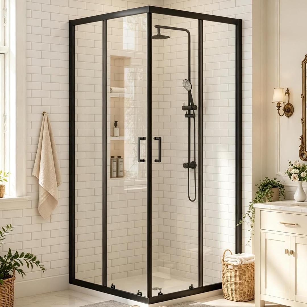 Corner Shower Door 36" W x 36" D x 72" H, Matte Black Shower Stall Corner Shower Enclosure, 1/4" SGCC Clear Tempered Glass with Magnetic Seal