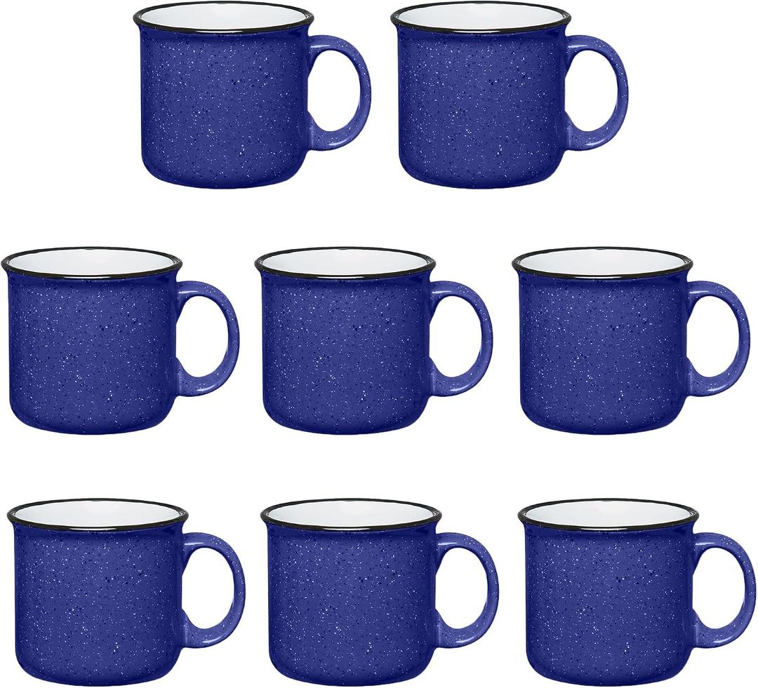 Set of 8 Ceramic Campfire Mugs 15 Oz, Cobalt Blue Coffee & Tea Cups for Home, Work, Travel, Camping Customizable, Great for DIY, Events, Companies, 8 Count