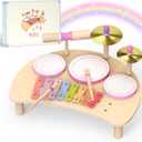 Toddlers Drum Set Toys for 1 2 3 Year Old Girls,Montessori Music Toy for Toddlers 1-3,Baby Drum with Xylophone,Musical Instruments Toy, Kids Birthday Gifts for Baby 18+ Months (Pink)