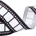 MAYJOYDIY 5 Yards Filmstrip Ribbon Movie Film Reel Ribbon 0.87 Inch Black and White Filmstrip Decorating Material Party Accessory for Theater Cinema Table Decor Home DIY Wrapping Crafts