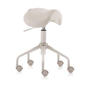 Adjustable Height Hydraulic Rolling Swivel Stool Chair with Metal Base and Faux Leather Cushion for Salon, Medical, Office and Home, 503 Kai Series, Saddle Seat, Vanilla