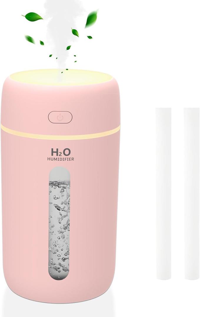 Lisacool Small Humidifier,Portable Mini Humidifier for Bedroom,Office, Car,Travel with Night Light, Auto Shut-Off,Super Quiet (Pink)