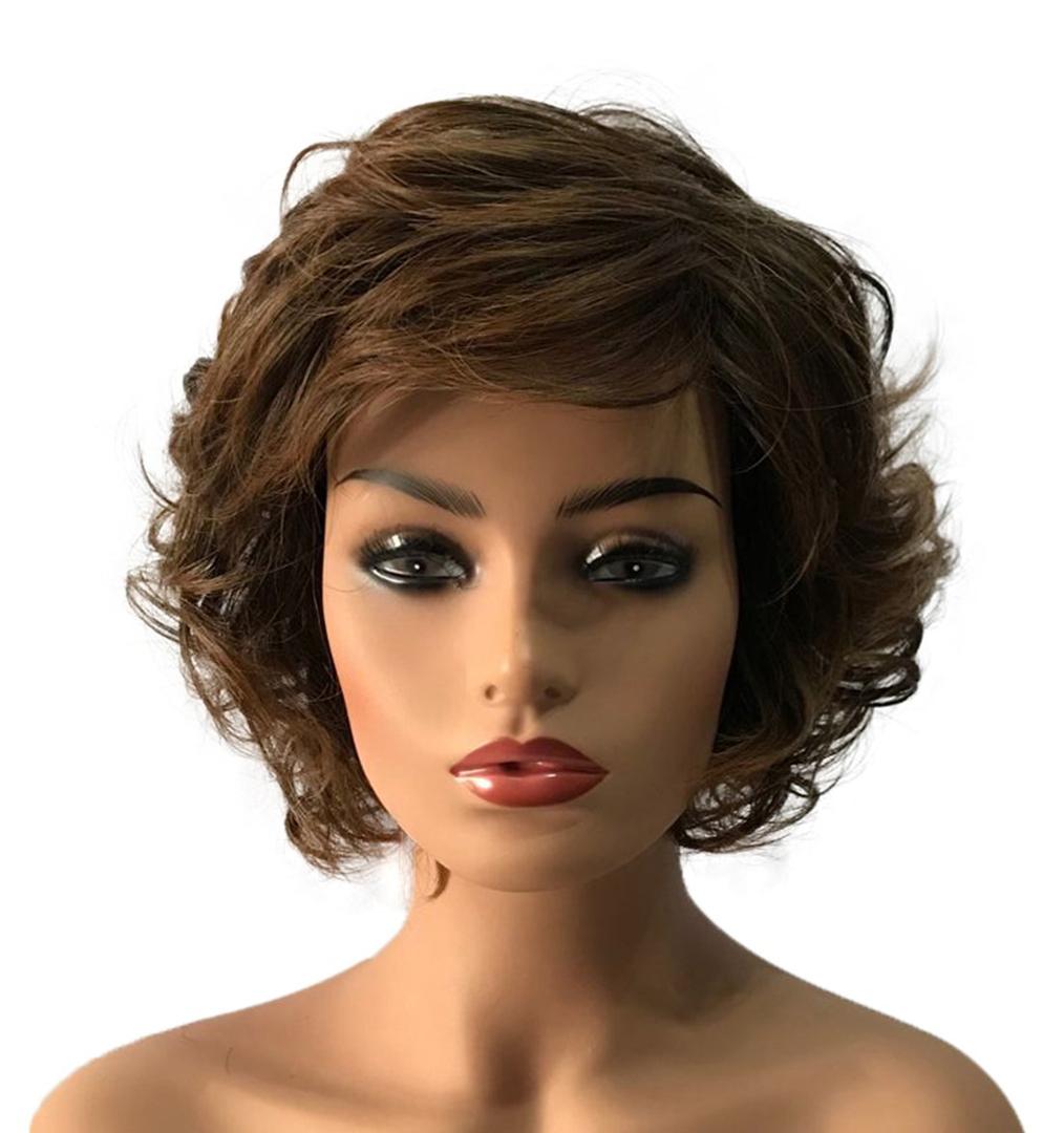 Wiginway Curly Wavy Wig Synthetic Hairpiece for Women Natural Style Medium Golden Brown Full Wigs 8 Inch (#2-30 Light Brown)