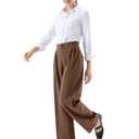 JOYCATCH Womens Wide Straight Leg Work Pants Casual Slacks Business Office Trousers Button Dress Pants Brown (S)