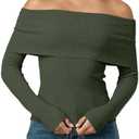 LILLUSORY Womens Off The Shoulder Sweater Fall Long Sleeve Going Out Y2k Tops Winter Date Night Outfits (L, Dark Green)