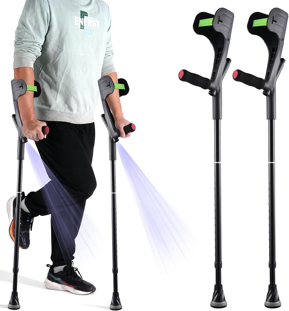 Forearm Crutches for Adults Foldable Knee Patients Mobility aids for Childre and Seniors for with Leg Injury Adjustable Travel Lightweight Walking Stick (Black Pro), Height (handle to floor) from 31"-40"