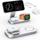 3-in-1 Charging Station for Apple Device, Qi2 25W Certified Magnetic Wireless Foldable Fast Charger Stand Compatible with MagSafe for iPhone 17e/17/16/15/14/13/12/Air Series, Apple Watch & AirPods (White+Silver)