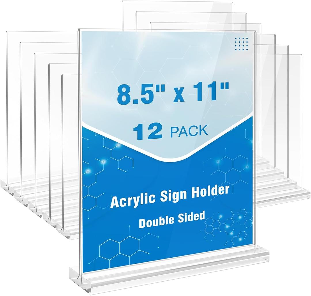 Comix Acrylic Sign Holder 8.5x11 Inches, 12 Pack Menu Flyer Holder | Clear Vertical Plastic Table Paper Stand, Double Sided Flyer Display Stand for Cafe, Restaurants, Store, Office, Wedding