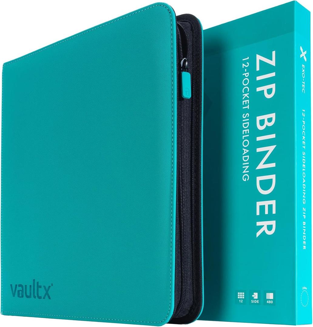 Vault X 12 Pocket Zip Binder, 480 Cards, Exo-Tec Material, 20 Side-Loading Pages (Teal)