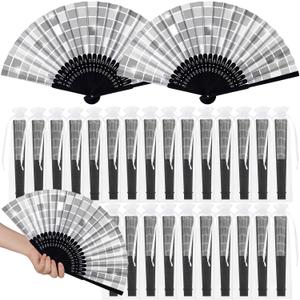 25 Pcs Disco Folding Hand Fan Bulk with Organza Bags Disco Party Favors for Guest Foldable Handheld Paper Fans for Line Dancing Wedding Bachelorette Birthday Dance Music Party Supplies Decor