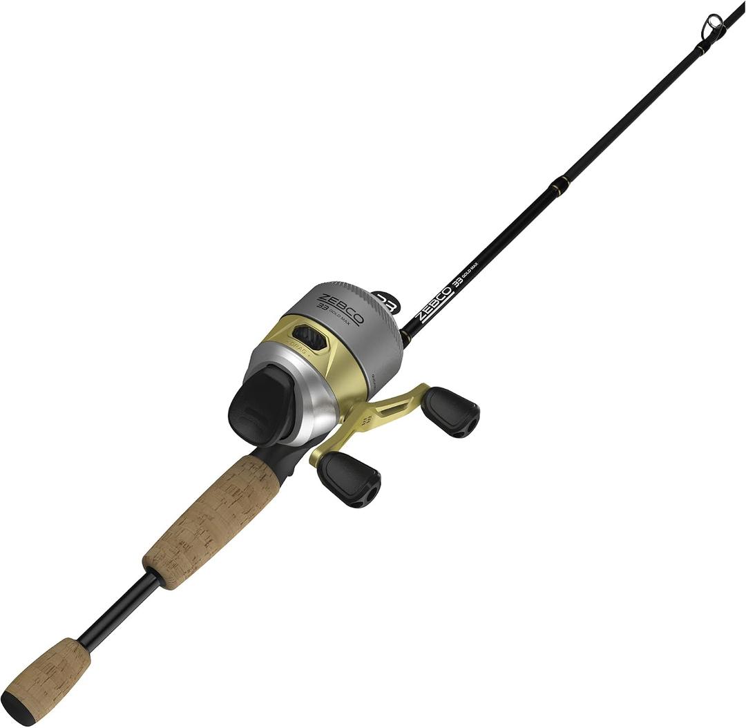 Zebco 33 Spincast Reel and 2-Piece Fishing Rod Combo, Fiberglass Rod with Comfortable Split-Grip Cork Handle, Instant Anti-Reverse Fishing Reel, 60