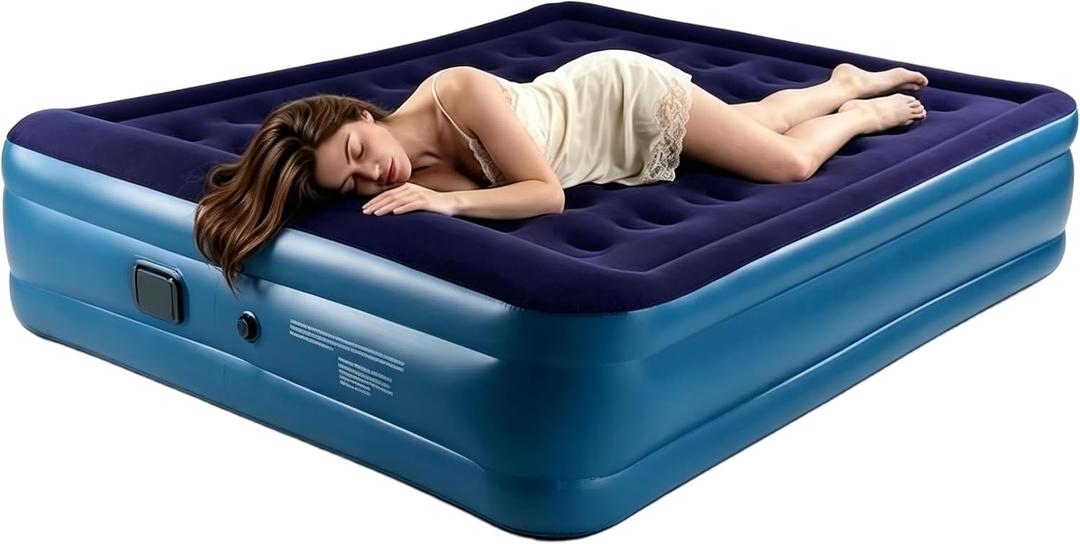 20 Inch Queen Air Mattress, Cordless USB-C Rechargeable Detachable Pump, 80"x60" Raised Bed with Built-in Pillow Top, 650lbs Heavy Duty Inflatable Mattress for Camping Tent Guest Use
